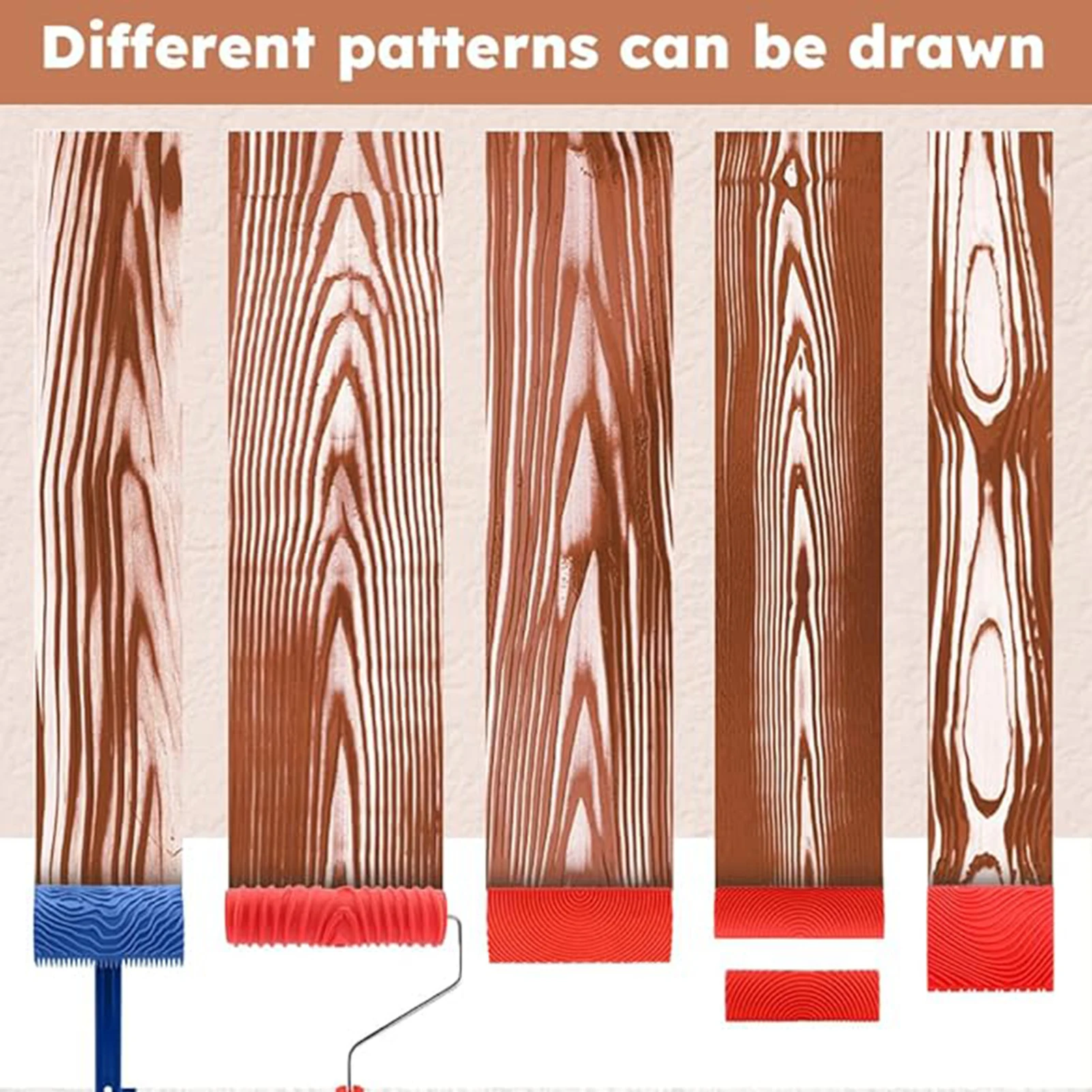 6pcs Wood Graining Tool Set Fake Wood Grain Roller Painting Tool for Household Wall Room Art