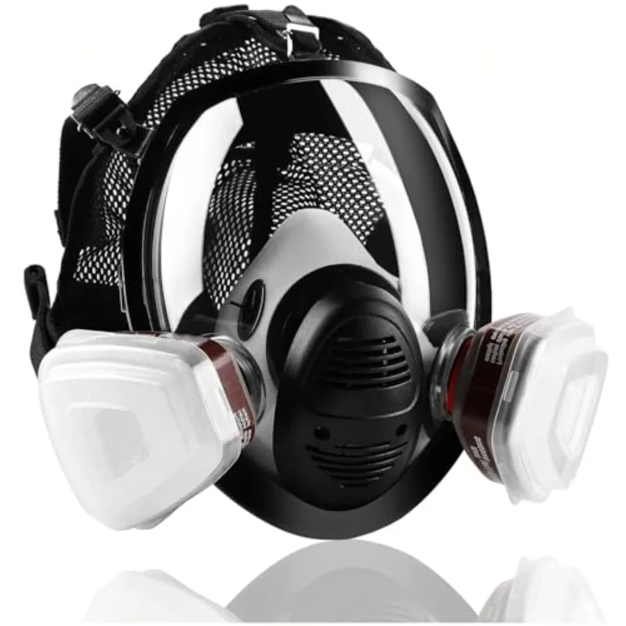 

Full Face Respirator Mask, Reusable Gas Mask with Filter for Chemicals, Paint, Spray, Sanding, Epoxy Resin, Industrial, Grindin