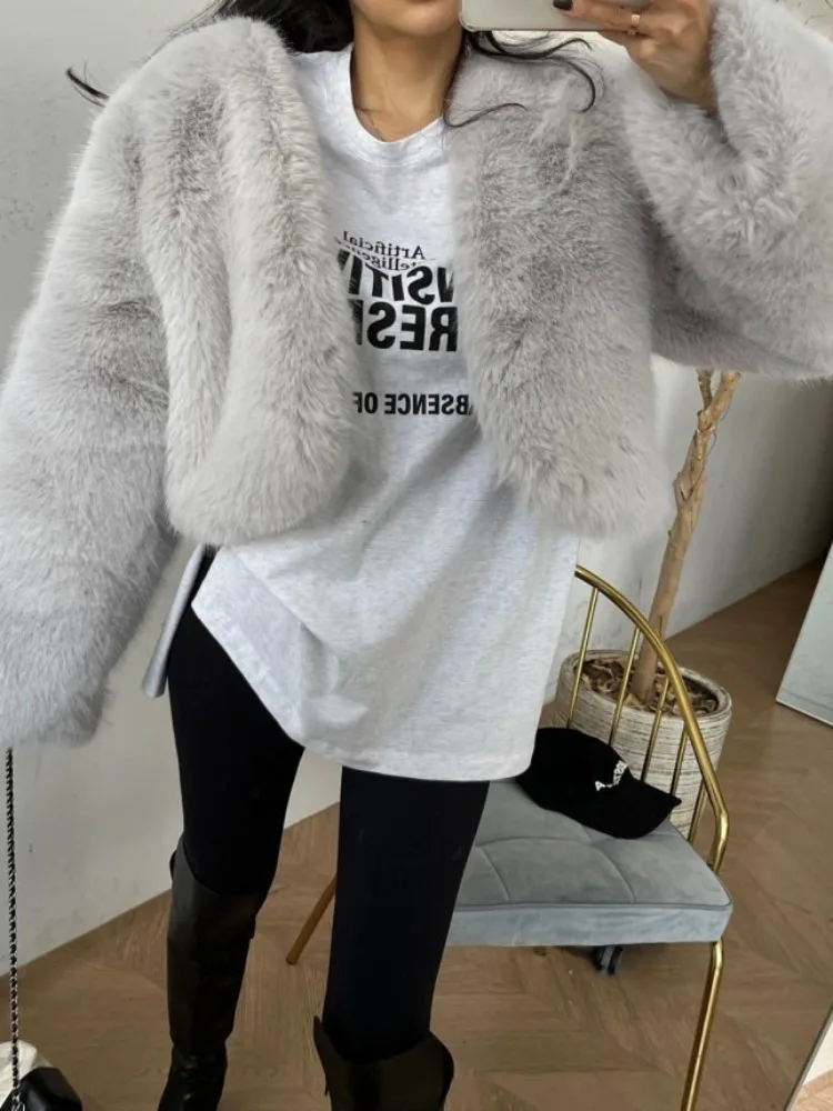 

Женская шуба из овечьего меха с v-образным вырезом, шуба из искусственного кроличьего меха, модная осенне-зимняя верхняя одежда