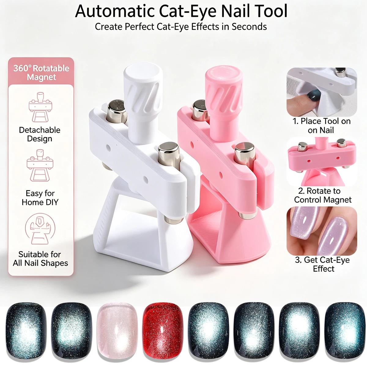 Rotating Magnetic Tool for Nail Art; Detachable Magnet; Creates Cat-Eye Nail Designs; Suitable for Home DIY and Professional Nai