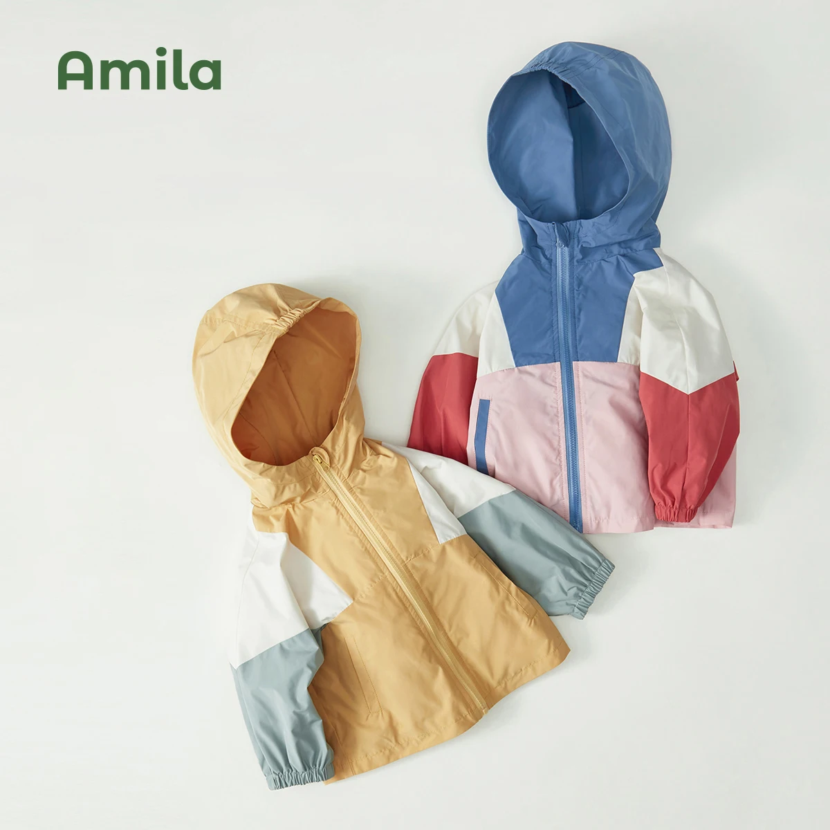 Amila Baby Jacket 2023 Spring New Fashion Patchwork Casual Hooded Outwear Infant Toddler Girls Boys Cute Brand Children Clothes