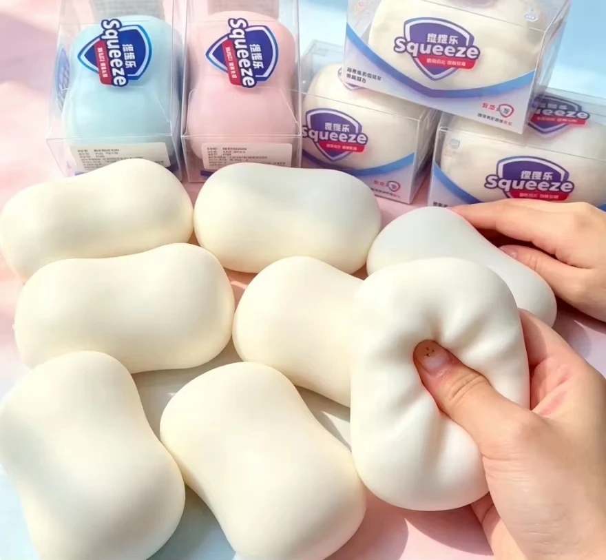 Soap Shaped Soft Squishy Stress Ball Squeeze Fidget Toy Hand Decompression Anti-Stress Toy for Anxiety Relief Desk Decor Gift