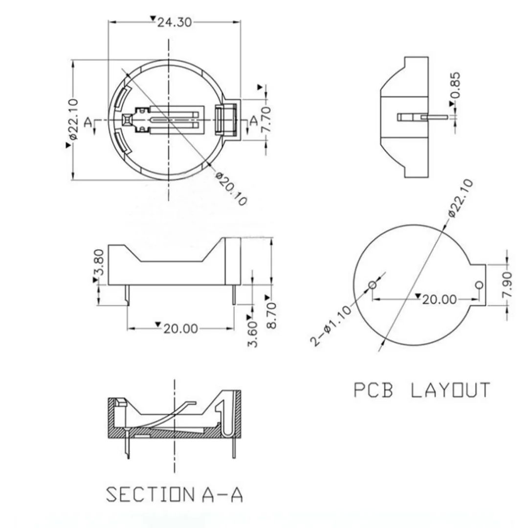 CR2032 button cell holder CR2032 battery box 3V button cell box mainboard CR2025 battery holder 3V