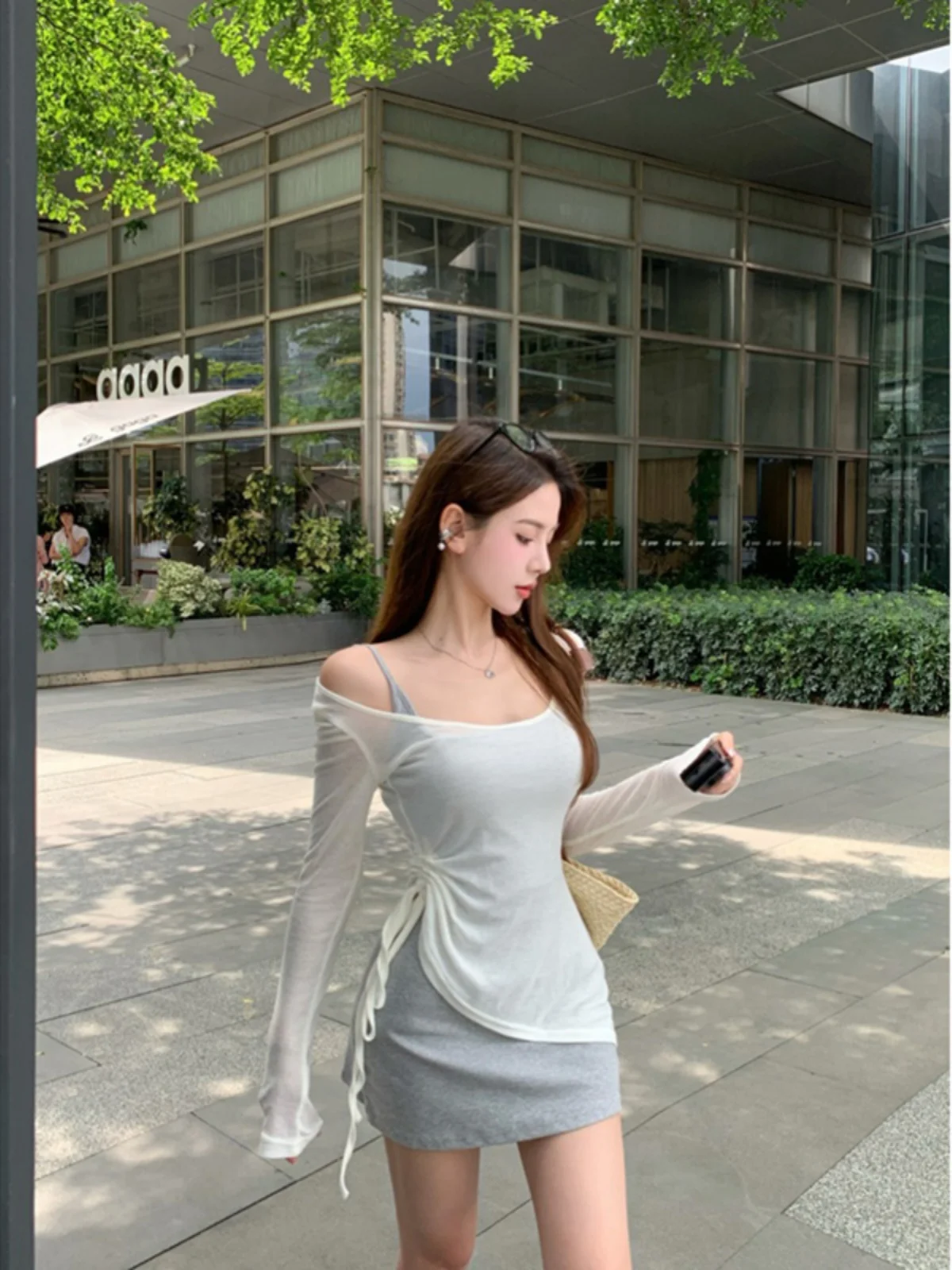 

Sweet And Spicy Women's Fashion Set with Beautiful Asymmetrical Pleated Top And Strap Dress Two-Piece Set Autumn Collection