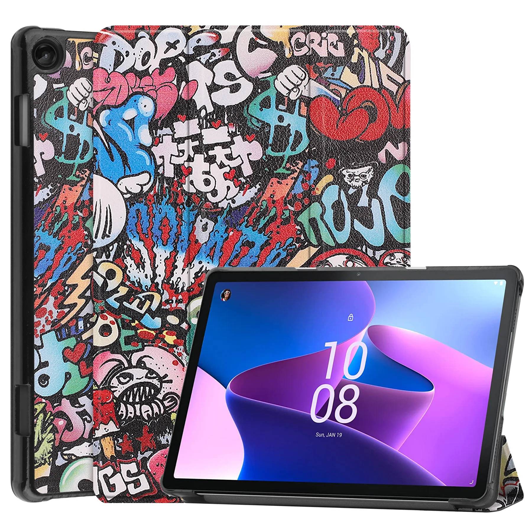 Tri-Fold Painted Slim Tablet Case for Lenovo Tab M10 (Gen 3) TB-328F  Protective Cover Lenovo Tab M10 Leather Shell Auto Wake