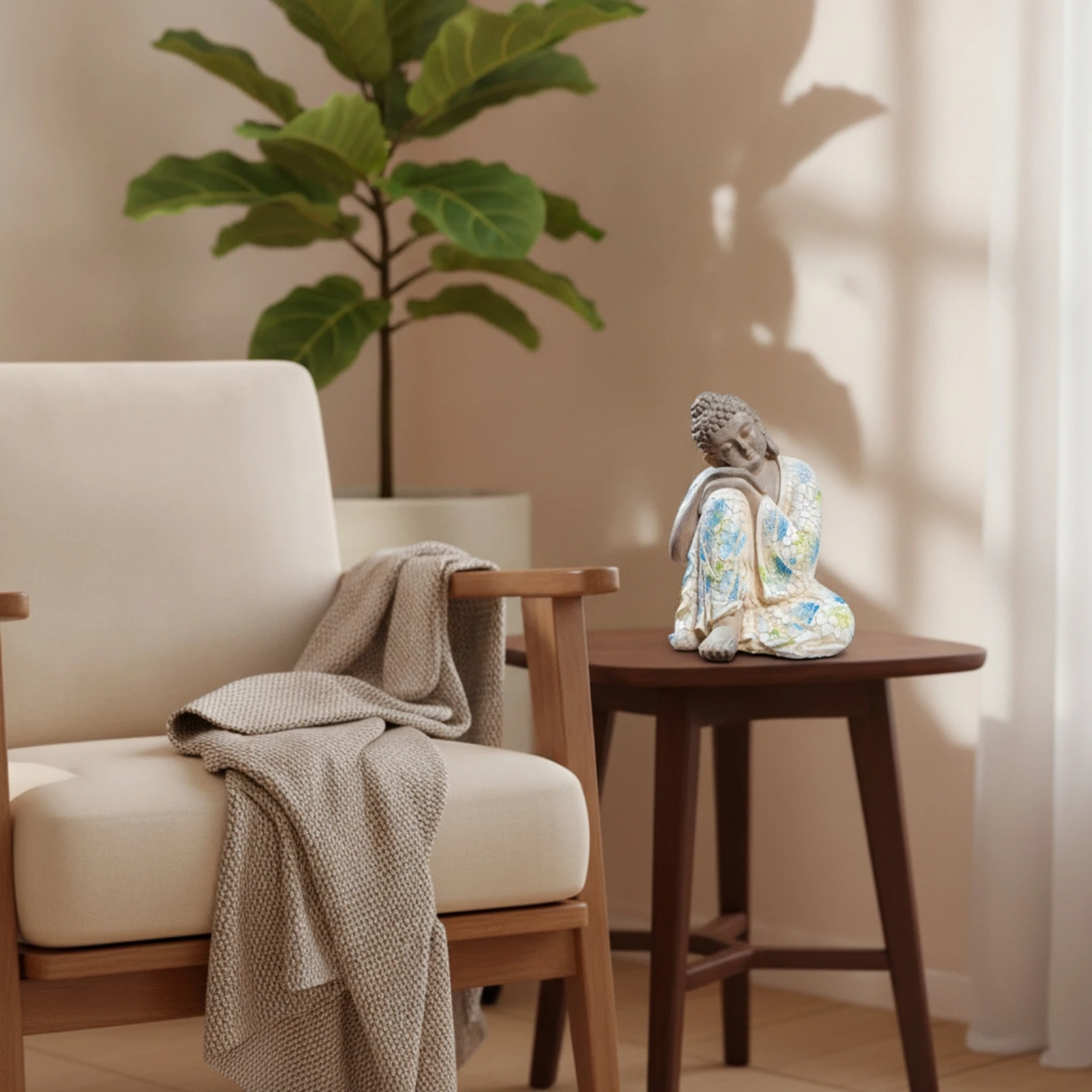 Resting Buddha Statue Tabletop Sleeping Buddha Figurine Statuette Decorative Crackle Finish for Meditators, Meditation Room