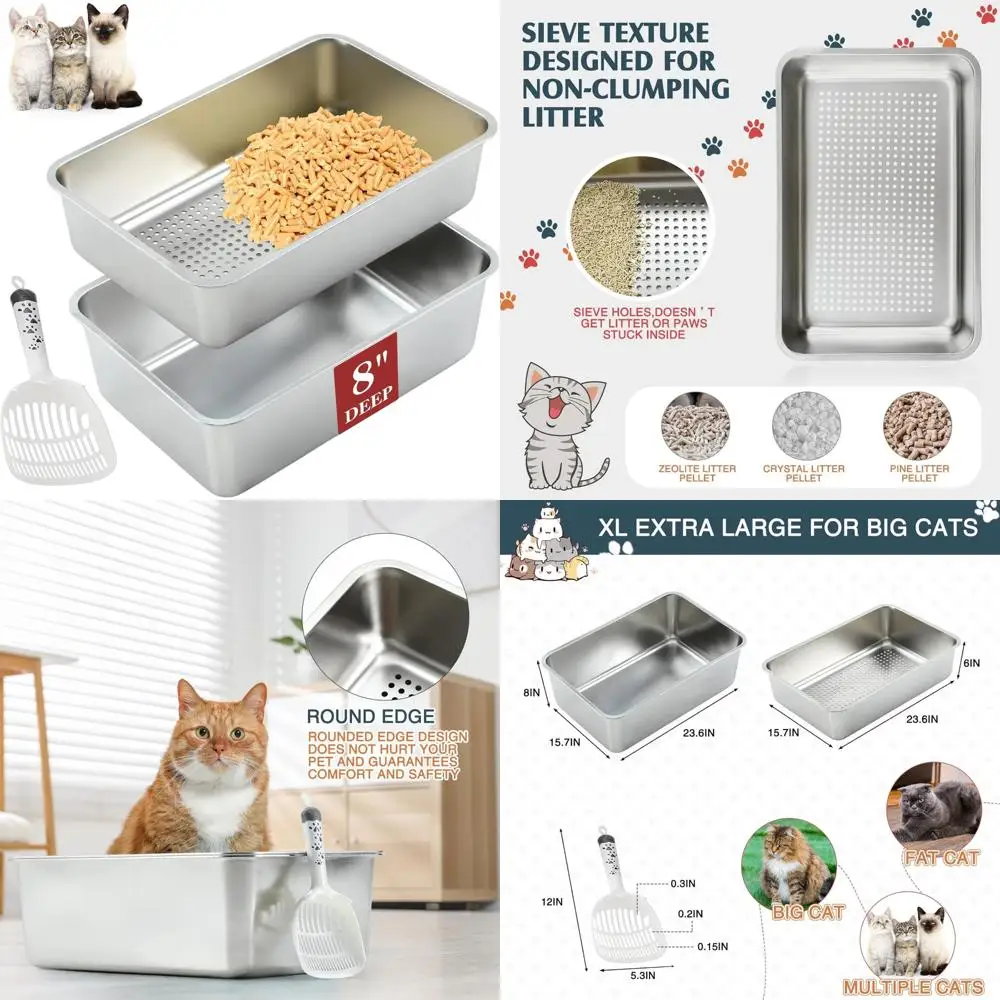 

Extra Large Metal Sifting Litter Box for Wood Pellets - XL Two Pan Set, Cat Litter Box with Stainless Steel Sifter