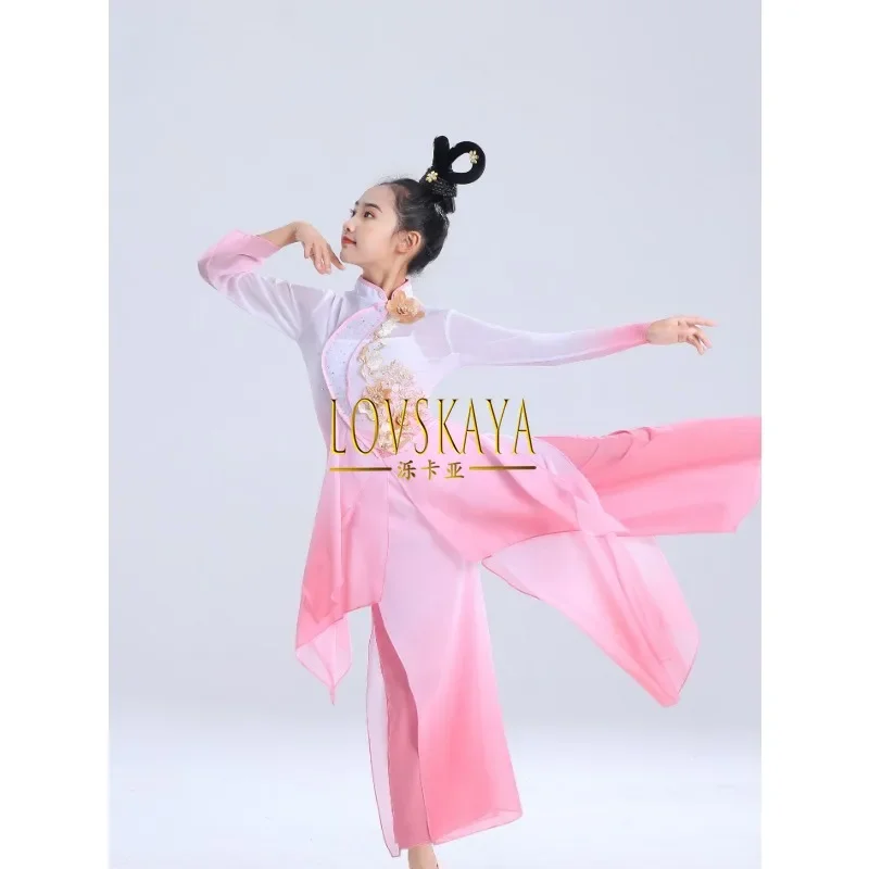 Chinese New Fan Dance Performance Dress in Ancient Wind and Gauze Clothing for Children Classical Dance Performance Dress