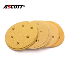 5pcs 5 Inch 125mm 6 Hole Aluminum Sandpaper Sanding Discs Hook Loop Polishing Pad 80-600 Grit for Metal Furniture Wood Polishing