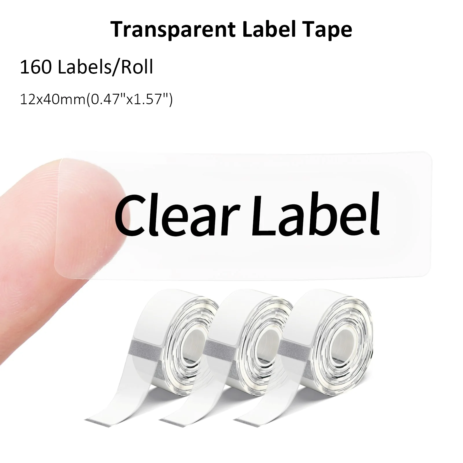 P11 labels 12x40mm Clear Thermal Labels 160/Roll - Waterproof Stickers for Kitchen/Office Storage, Compat. D30/P11/P12 Printers