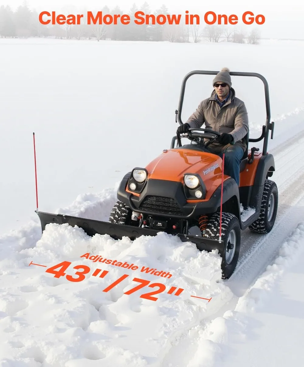 

43/72 Inch Adjustable Snow Plow Blade Kit, Universal ATV UTV Mount, Heavy Duty Steel with Rubber Flaps