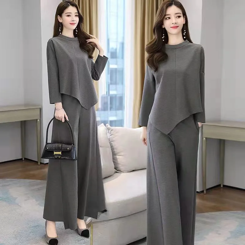 Schwarzer Hosenanzug mit weitem Bein für Damen, 2025, neuer Frühlingsmode, lässig, schlank, westlicher Stil, modischer zweiteiliger Damenanzug, weiblich