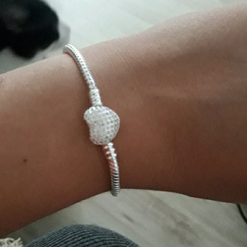 Big Sale Fine DIY Bracelet Bangle for women Silver Color Heart Clasp Snake Chain Fit Bead Bracelet Jewelry image 5