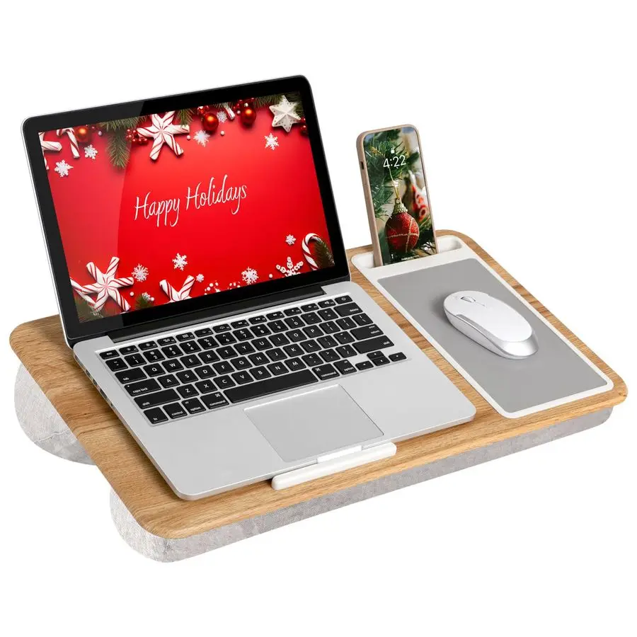 

Home Office Lap Desk with Device Ledge, Mouse Pad, and Phone Holder Oak Woodgrain Fits up to 15.6 Inch Laptops Style No. 91589
