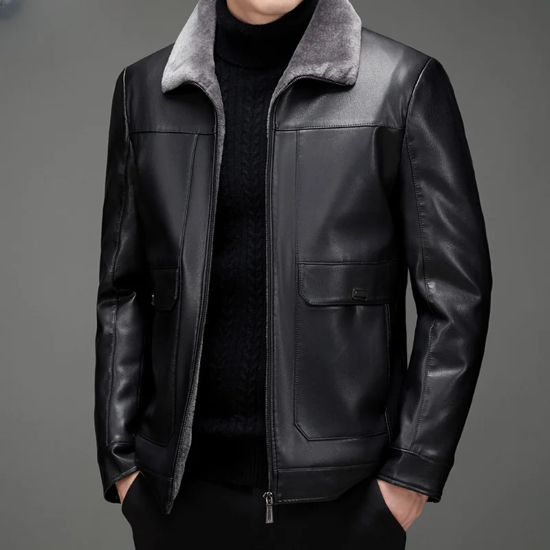 Warm Genuine Leather Jacket Men Casual Winter Jackets for 2023 Business Coats Clothing Chaquetas Para Hombre SGG