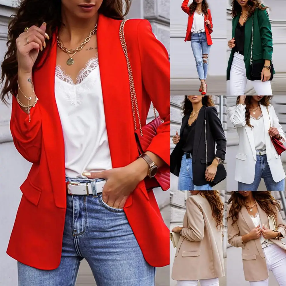 Chic Coat Long Sleeve Lady Jacket Blazer Women Blazer Autumn Blazer Solid Color Lapel Jacket Slim Fit Autumn Autumn Blazer