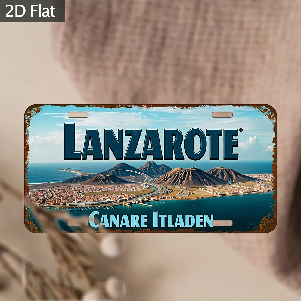 Vintage Lanzarote Island Metal Wall Art Sign - 30.48x15.24 cm Retro Aluminum Decor with Scenic Landscape Design, Weathered Look