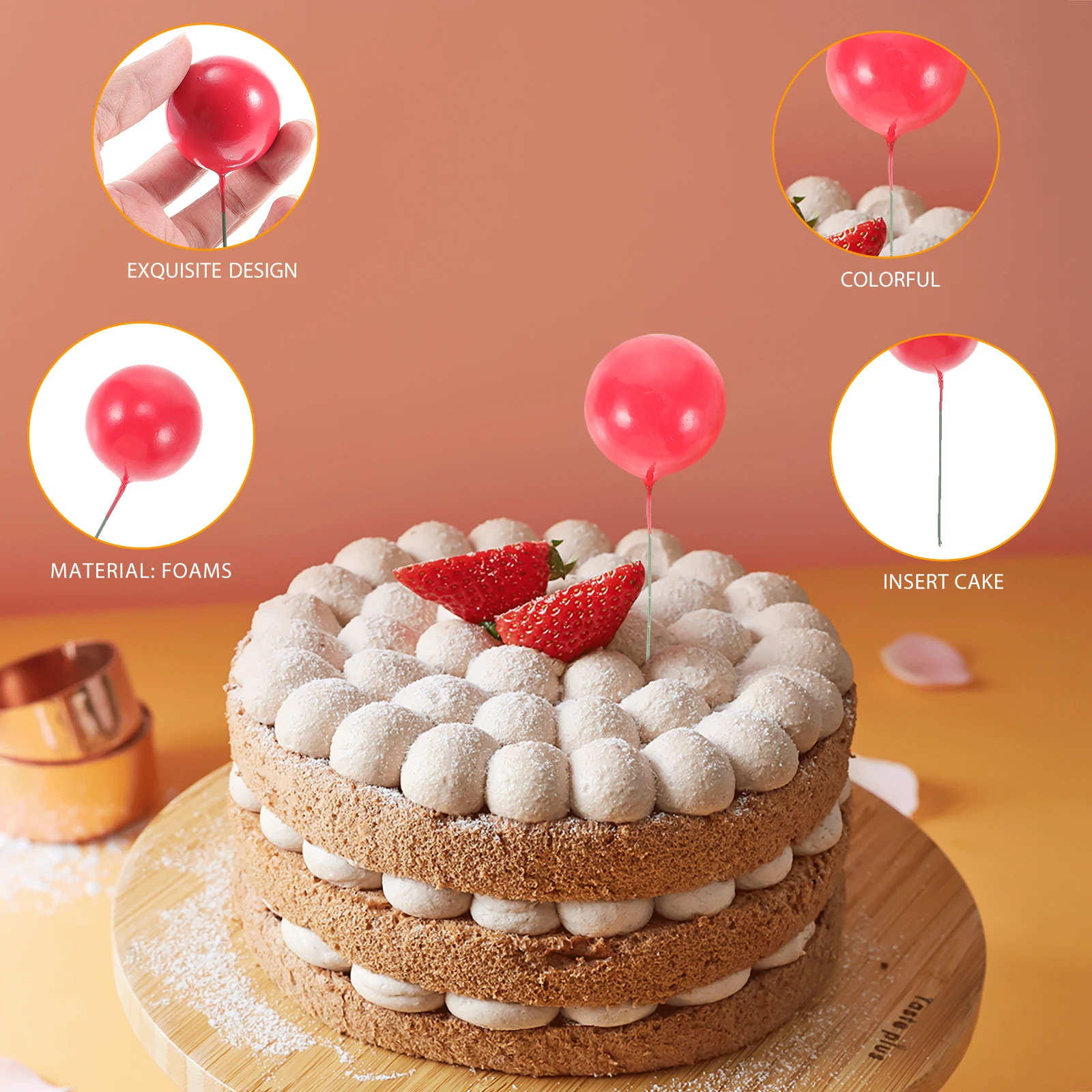 

30 Pcs Plug-in Cake Decorating Add- Foam Balls Supplies Topper Cupcake Inserts