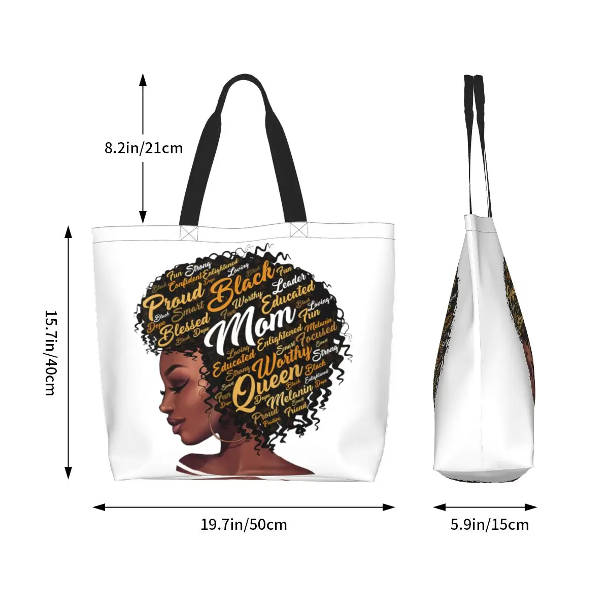 African Women American Black Girl Grocery Shopping Tote Bags Women Custom Canvas Shopper Shoulder Bag Big Capacity Handbags