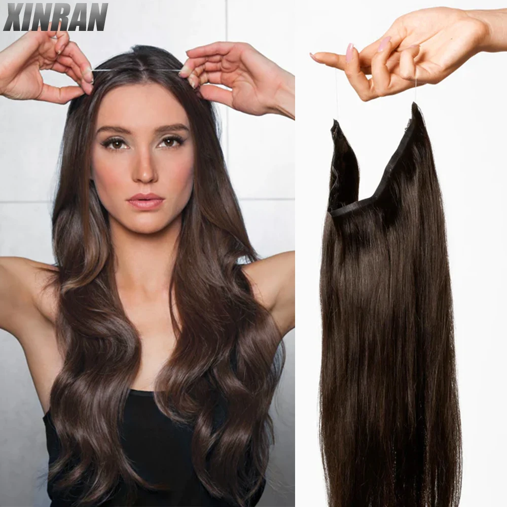 

No Clip Straight Hair Extensions Synthetic Ombre Natural Black Blonde One Piece False Hairpiece Fish Line Fake 55cm Hairstyle