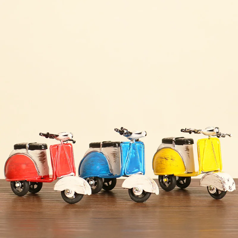 Creative Small Moto Handmade Ornaments Mini Iron Pedal Small Motorcycle Model Statue Miniatures Art Crafts Decoration Kids Gifts