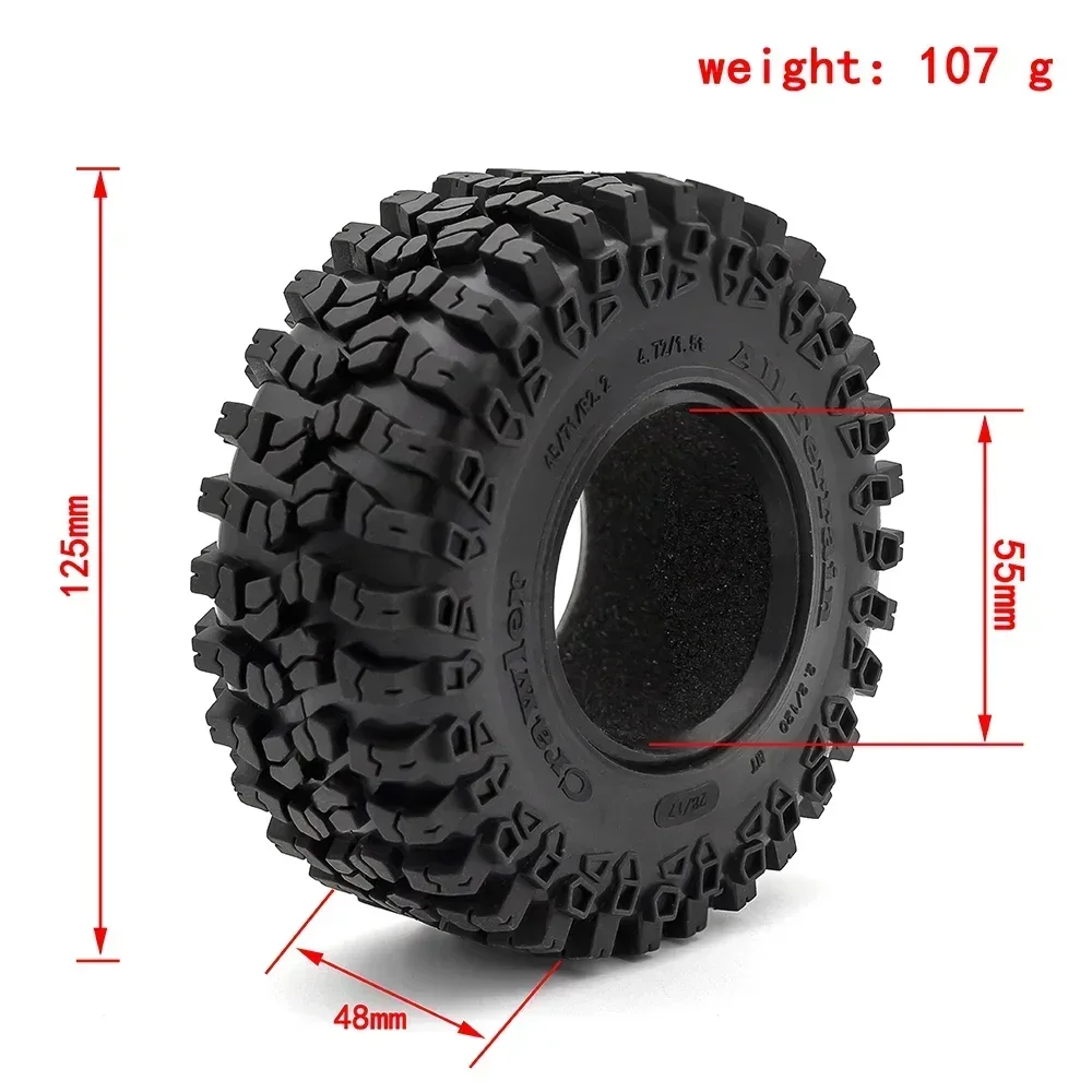 Pneus de borracha para RC Crawler Car, Axial SCX10, 90046, RR10, Wraith Trxs, TRX4, TRX-6, 4pcs, 125mm, 2,2"