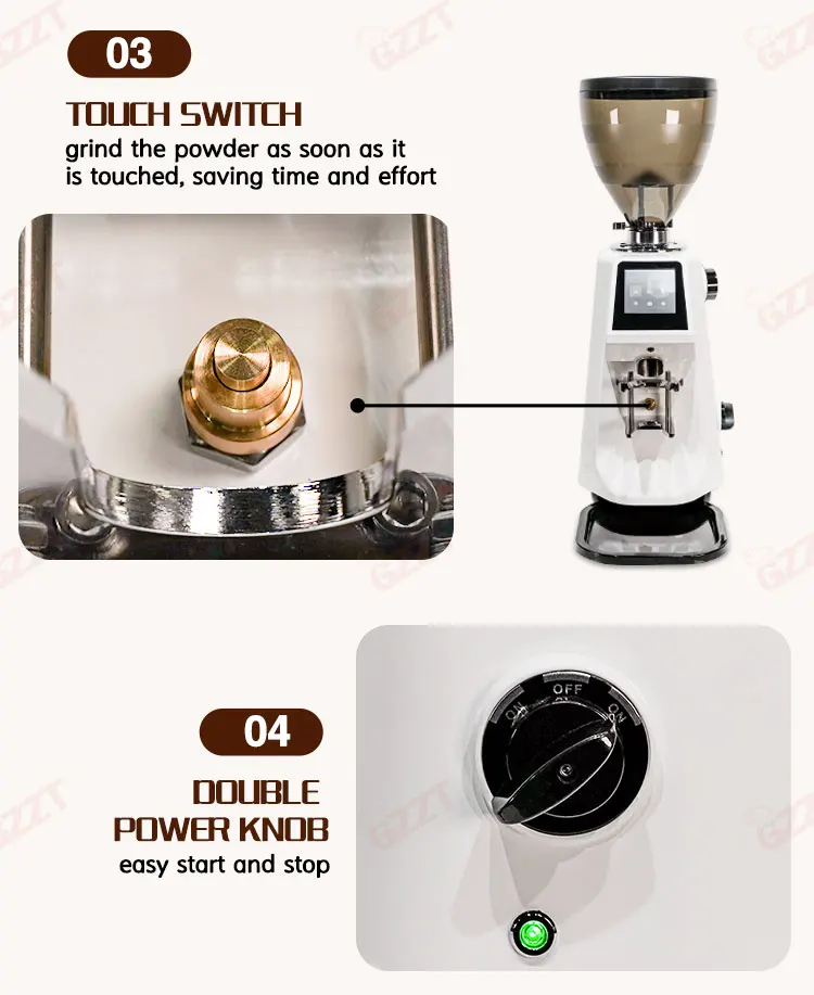 GZZT CG74A Commercial Quantitative Grinder Electric Coffee Bean Grinder 74mm Flat Burr Touch screen Coffee Bean Miiler 110 220V