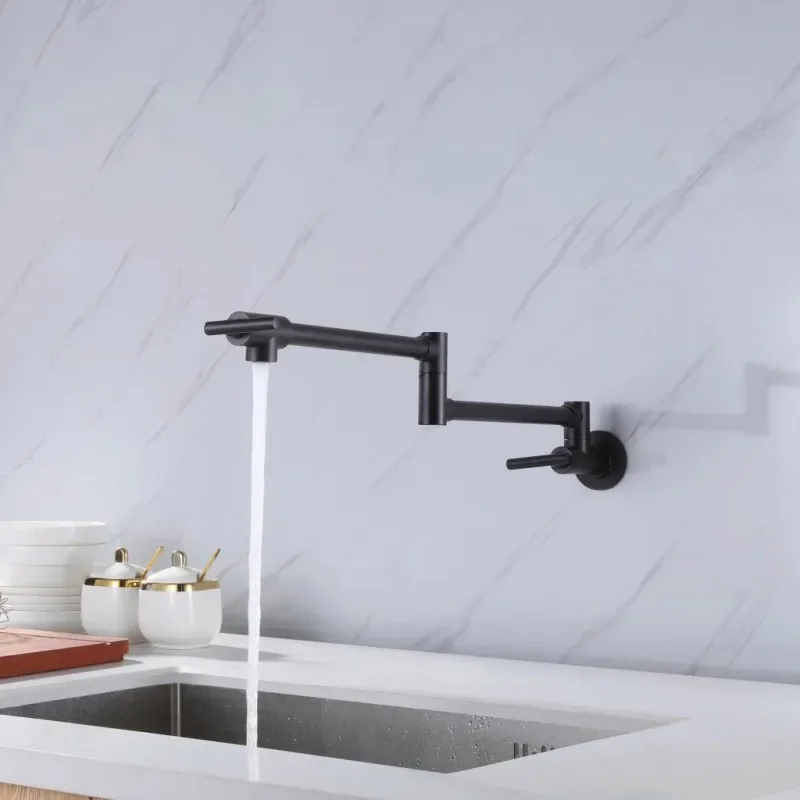 

Wall mounted kitchen faucet matte black pot filler kitchen sink taps dual handle folding kitchen sink faucet