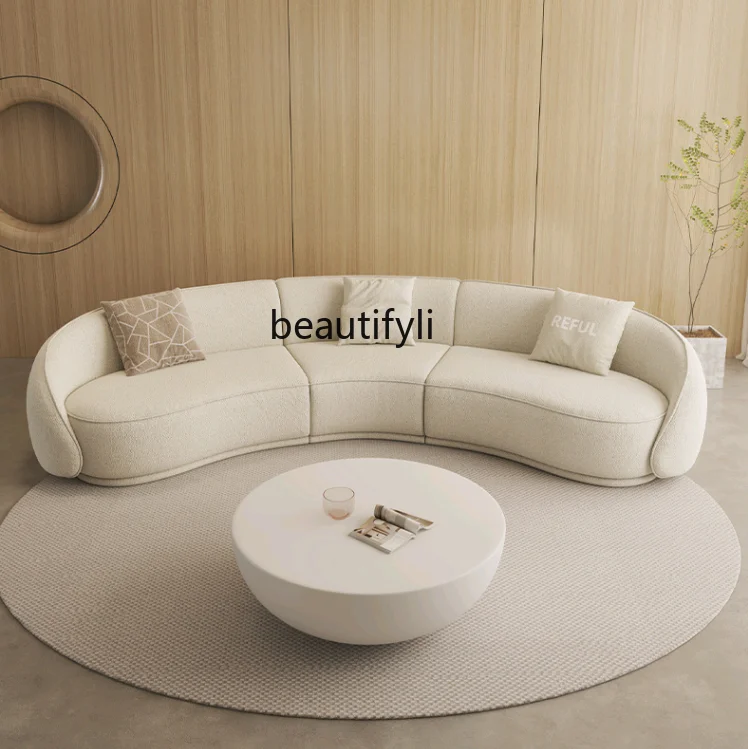 yj Sili Style Living Room Modern Light Luxury Italian Minimalist Shaped Curved Lambswool Fabric Sofa