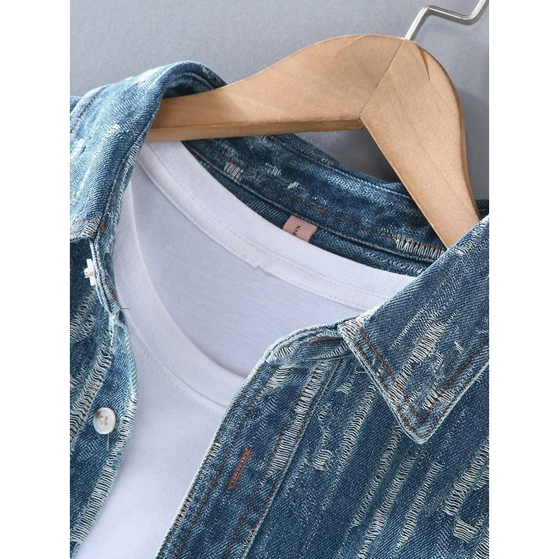 Computer Jacquard Woven Denim Shirts for Men Spring Fall Korean Fashion Versatile Coats 24SS Y2k Youth Male Tops High Quality