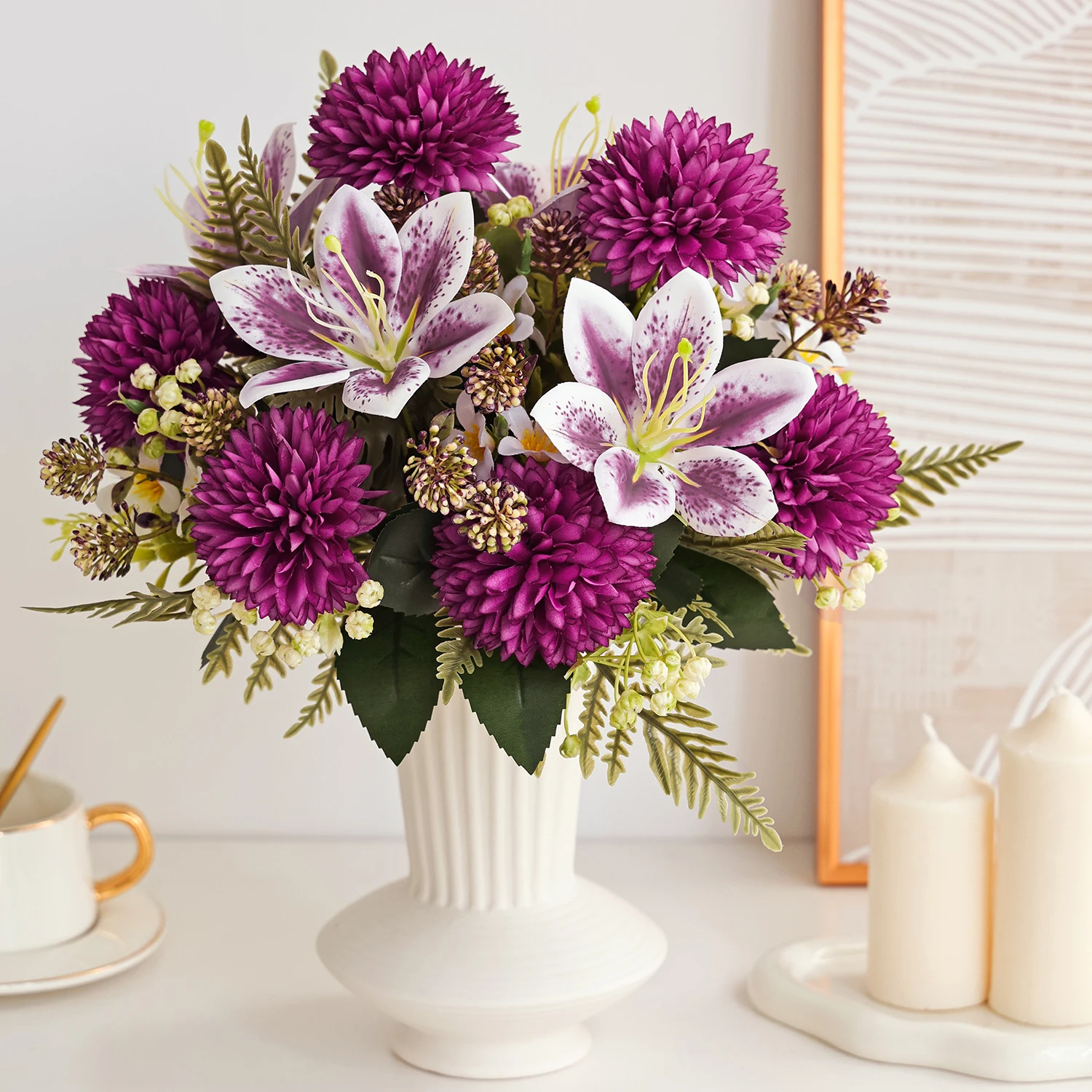 Künstliche Blumen, Seiden-Chrysanthemen, für Zuhause, Zimmer, Tisch, Hochzeit, Brautstrauß, Dekoration, Festival, Außenbereich, Garten, Vase, DIY-Geschenke – Detail 1