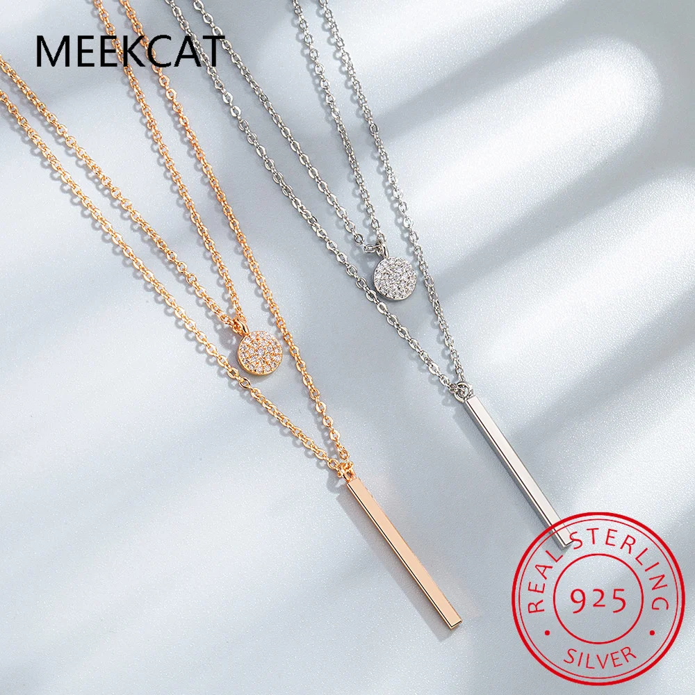 Moissanite Stick Loop Pendant Necklace for Women 925 Sterling Silver Double Layer Clavicle Chain Necklace Choker Fine Jewelry
