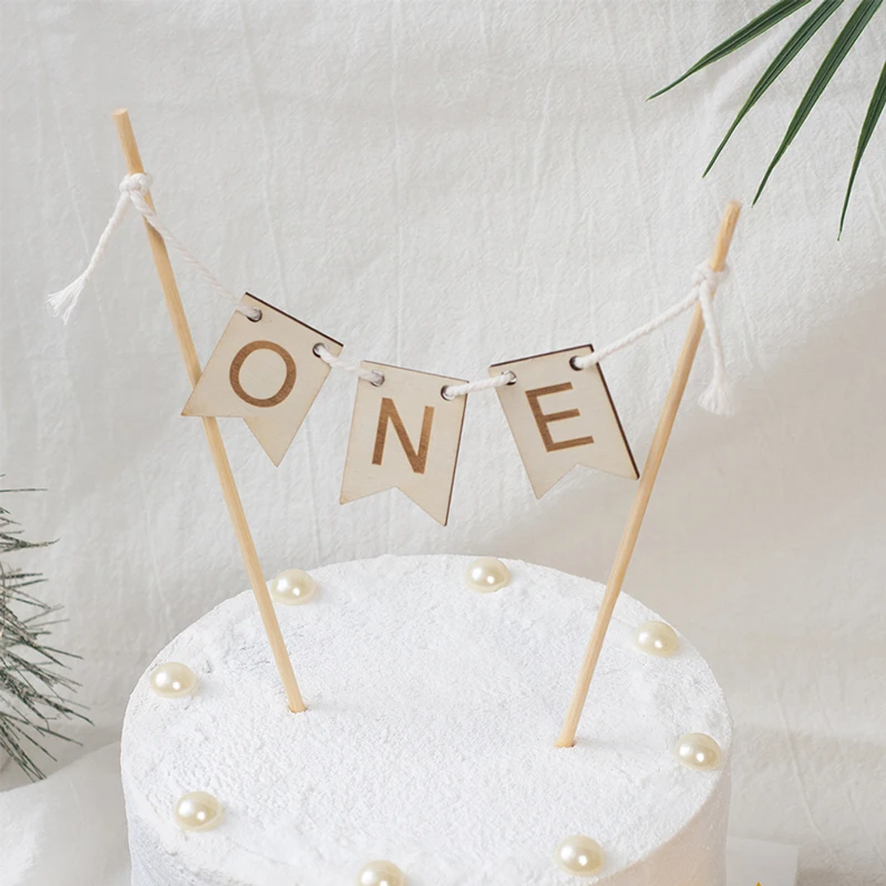 YOMDID Neue Holz EINjährige Geburtstagstorte Topper EIN Kuchen Flagge Kinder Erster Geburtstag Baby Shower Party Kuchen Dekorieren Lieferungen – Detail 10