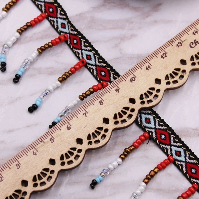1 Yard Perlenfransen Ethnische Seidenquasten Spitzenbesatz für Vorhänge, Stickbänder, Quasten für Schmuck, DIY-Kleider, Nähen, Kleidung, Bänder – Detail 6