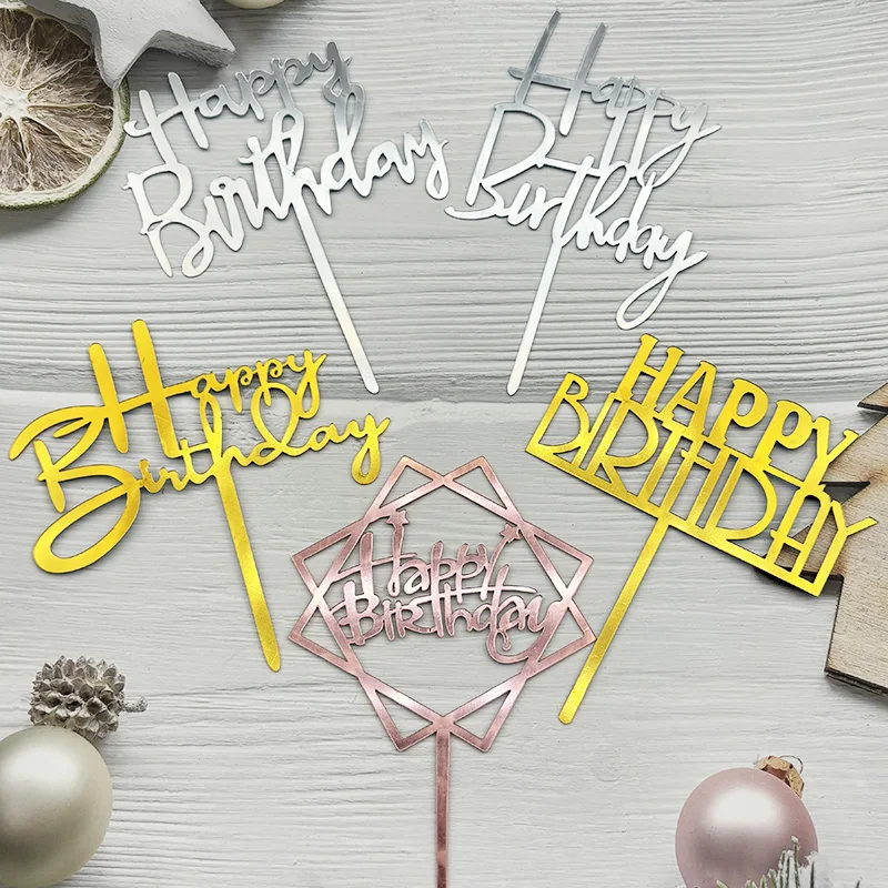 10 sztuk Zestaw 32 stylów Happy Birthday Cake Topper Black Gold Cake Toppers Baby Shower Cake Birthday Party Cake Flag Decorations