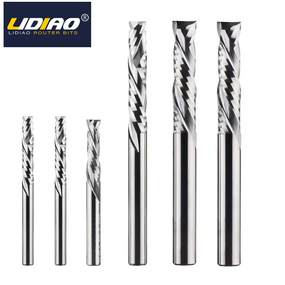 

LIDIAO Two Flutes Spiral Compression Milling Cutter Wood UP & DOWN Cut Cutter CNC Router Wood End Mill Cutter Bits