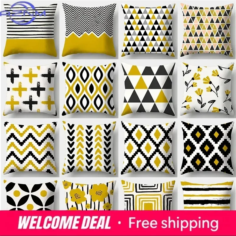 Yellow Striped Plaid Pillowcase 45cmX45cm Square Sofa Pillow Cover Creative Graphics Cushion