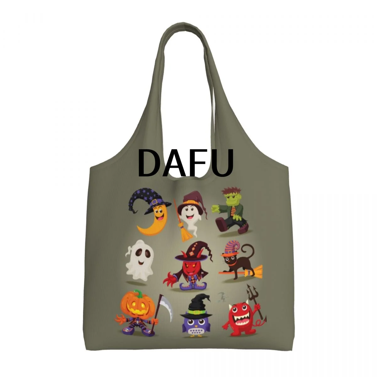 

Funny Halloween Print Cotton Tote Bag - Casual Commuter Shoulder Bag for Work Grocery Shopping Trick or Treat