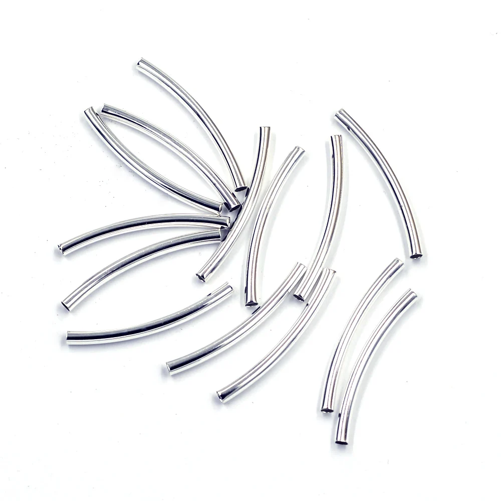 

Tube Spacer Beads Copper Charms Silver Plated Smooth Curve Jewelry DIY Component 2.5x30mm