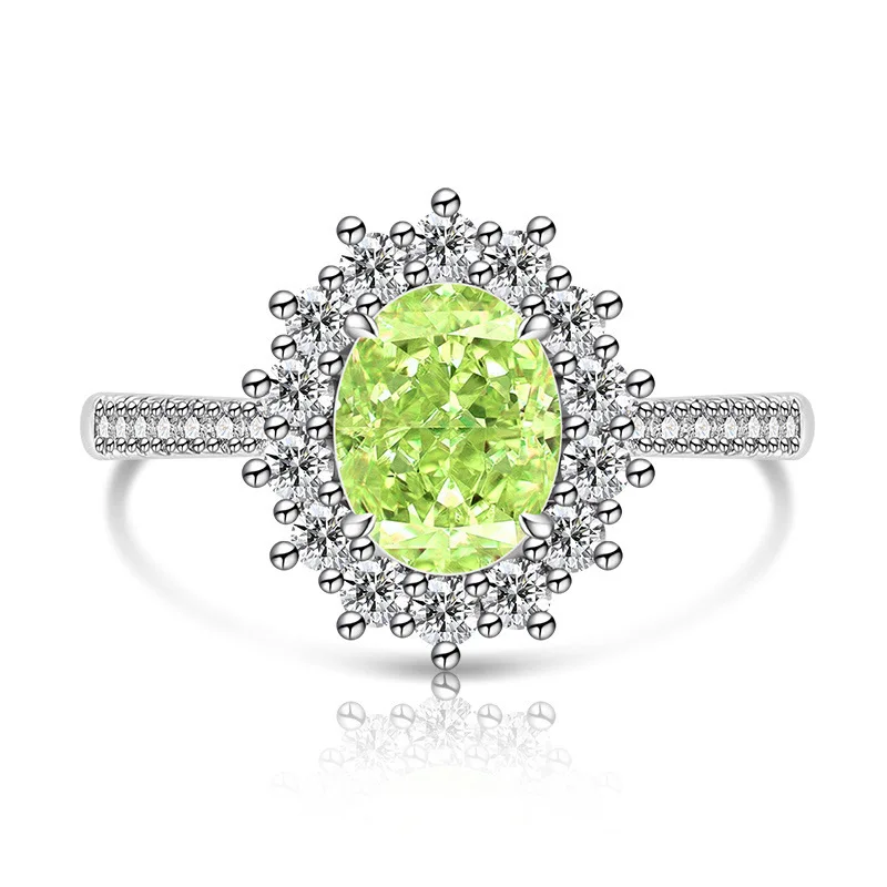 925 Sterling Silber Mode Luxus-Ring mit Eisblumen-Schliff, Taubenei-Sonnenblumen-Kristall und Zirkon für Damen, Schmuckgeschenk – Detail 15