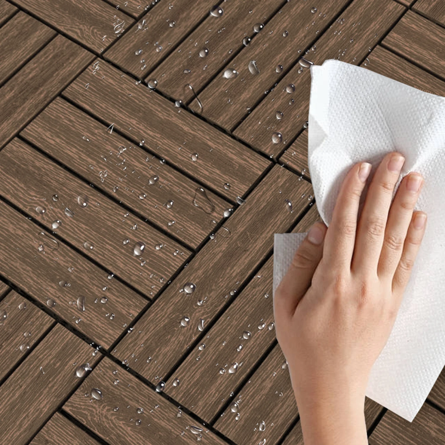 Wood Plastic Composite Deck Tiles Set of 20pcs, DIY Interlocking Decking Tiles, Floor Tile, Durable, Maintenance, Waterproof, In