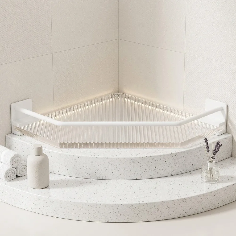 Aluminum Frame Corner Bathroom Shelf with Panels Designed for Vertical Space Utilization in Standard Shower Niches
