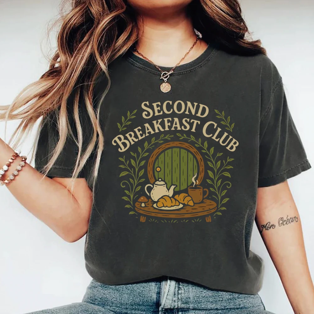 Second Breakfast Club T-shirt Fantasy Bookish Shirts Middle-Earth Fan Inspired Clothing Tee Unisex Short Sleeves Top Fans Gift
