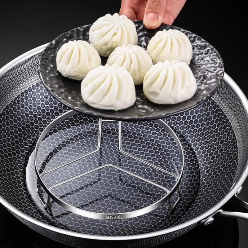 New 1pc Stainless Steel Steamer Pan Rack Round Multifunction Pot Rack Stackable Kitchen Steamer Rack Tools