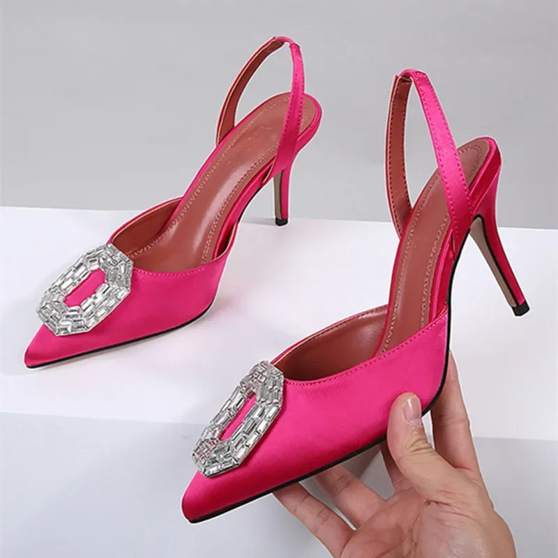 

Модные блестящие босоножки на каблуке со стразами, женские летние пикантные шелковые туфли на высоком каблуке с острым носком, элегантные модельные туфли для свадебной вечеринки