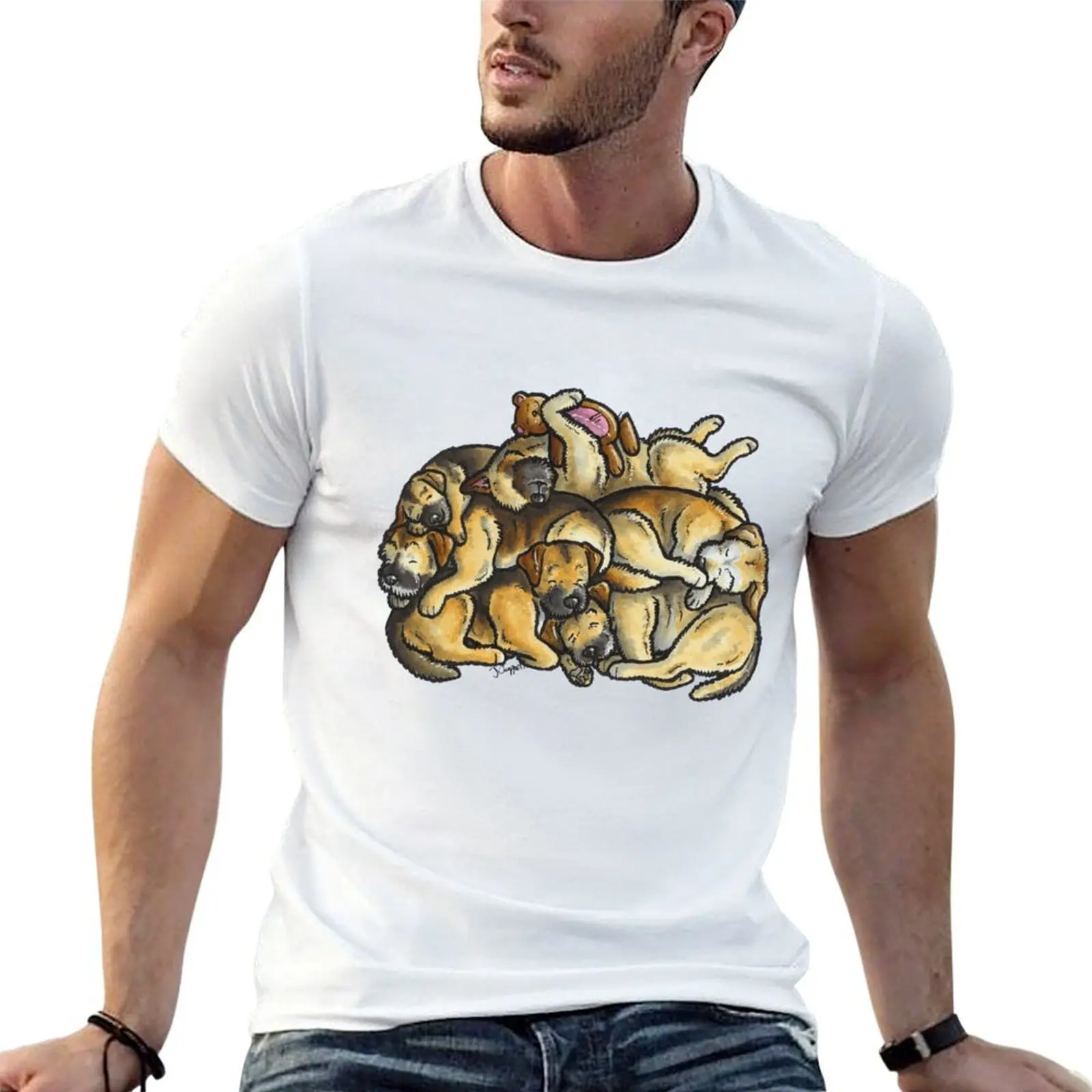 Sleeping pile of Border Terriers T-Shirt man t shirt luxury anime tshirt T-Shirt