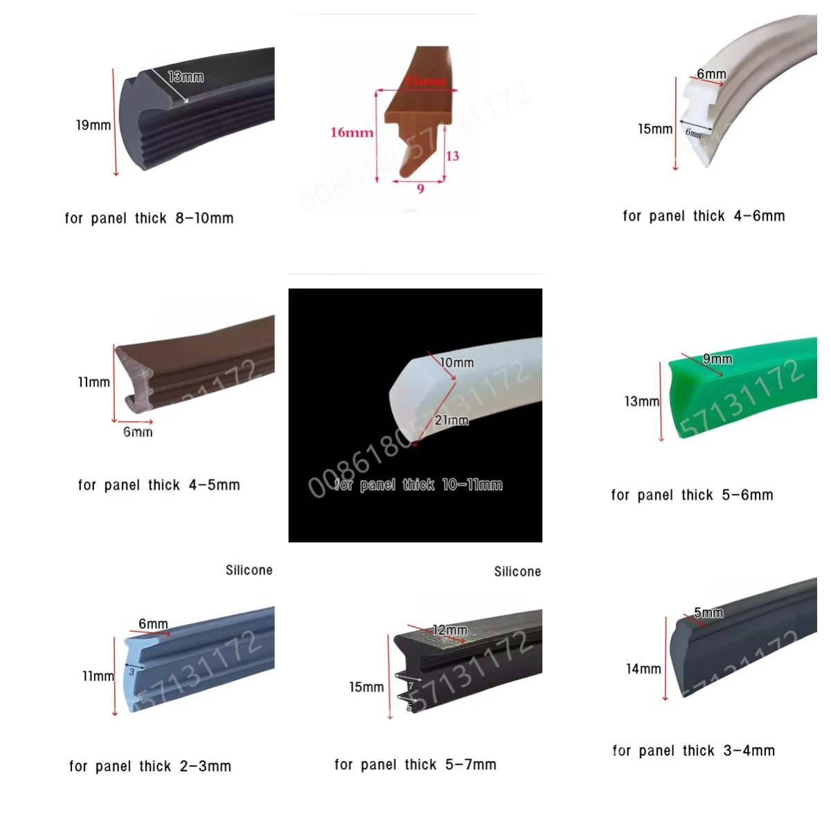 Gap Cover Glass Seals Aluminium Window Sealing Gasket Rubber Cushion Green Grey Brown White Black