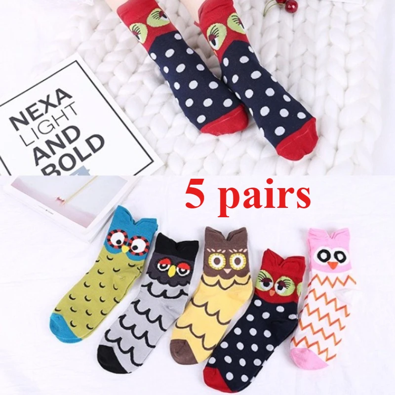 5 Pairs of Women's Crew Socks with Cat Patterns Cute Unique Fun Comfortable Moisture-Wicking