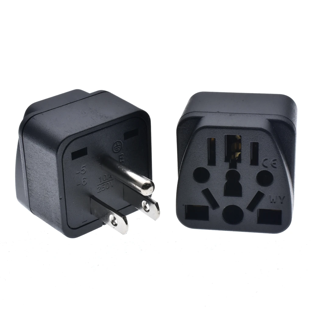 US Travel Plug Adapter EU/UK/AU/in/CN/JP/Asia/Italy/Brazil to USA (Type B), 3 Prong Grounded USA Wall Plug international