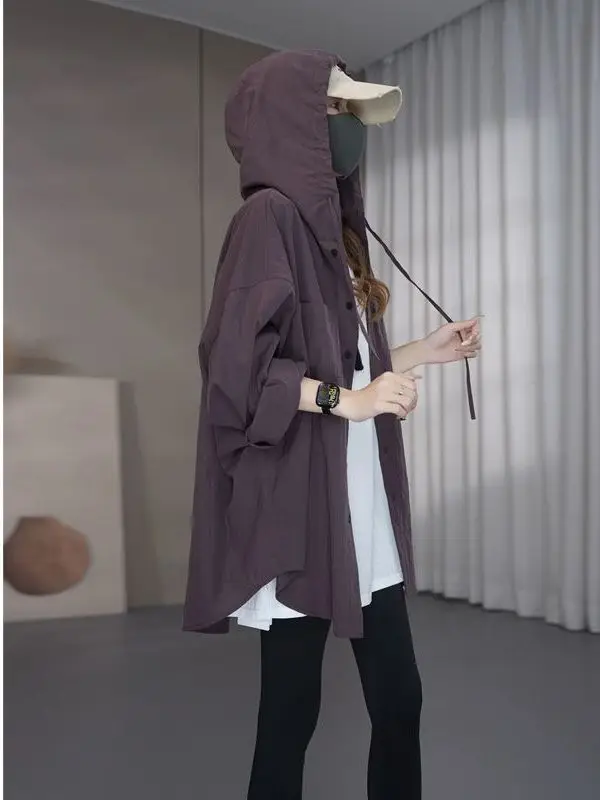 

plus Size 300 Pounds Women's Casual Loose Fit Sun Protection Shirt with Hood Tianli Fabric Summer Lazy Style Open Cardigan Ou...